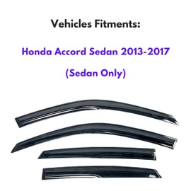 KPY Window Visor Compatible with Honda Accord Sedan 2013-2017, 4PC Rain Guard Side Window Vent Deflectors Tape-On Mugen Style, 2013 2014 2015 2016 2017