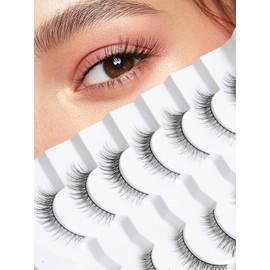 Lashes False Eyelashes Natural Look 12mm Wispy Cat Eye Lashes Siligli 3D Mink Lashes Thinner Band C Curl Fake Eyelashes Volume Short Lashes 7 Pair