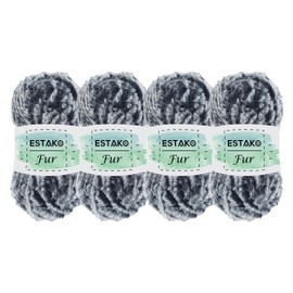Estako Fur (4 Skeins Pack) 100% Polyester Soft Super Chunky Fluffy Faux Fur Knitting and Crocheting Yarn (4 x 3.52 Oz) / (4 x 71 Yrds) (40548 - Navy White)