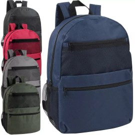 BIB 17-Inch Double Front Pocket Backpack with Side Mesh Pockets - 5 Colors   24 Pack