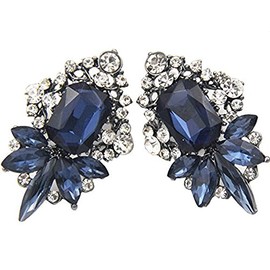 Art Deco Antique Vintage Retro Style Sapphire Royal Dark Blue Cluster Rhinestone Wedding Bridal Prom Earrings