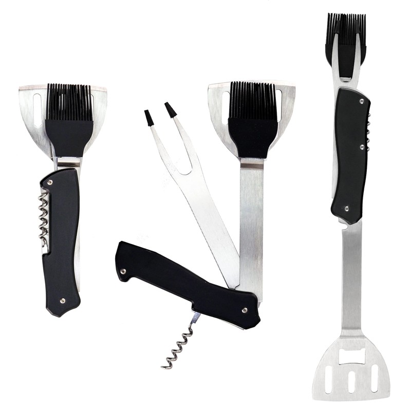 Iconikal 4-in-1 Folding Swiss Camping Grilling Tool, Turner, Brush, Fork,