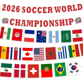 RAXFLY 2026 World Soccer Cup Flag Bunting Banner Decorations, 32 Countries International String Flags and Banner Set for Bar Club Sports Events, Classroom Decor, Garden Street and Outdoor Celebrations