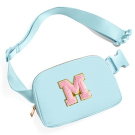 Gitus Belt Bag Fanny Pack Crossbody Bags with Initial Letter Patch Cute Stuff Birthday Gifts for Teenager Girls Trendy Preppy Stuff for Teen Girls Cool Stuff for Teens (Icing Blue-M)
