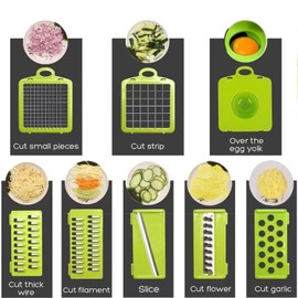 12-in-1 Multi-Functional Large Capacity Vegetable Chopper Onion Chopper, 6mm Dicing, 3mm Slicing, Grater, Egg Separator - with Container, Blades, Hand Guard, Brush