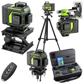 16 Line Laser Level 360 Self Leveling, 4x360°Professional 4D Green Cross Line laser Level with 2 Batteries, Adjustable Brightness & Remote Control, for Tiling Floor Construction and Picture Hanging