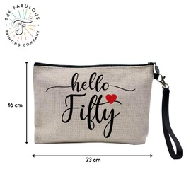 Tasche aus Leinen – Hello Fifty Geburtstag 50 Jahre Vater Mutter Feier – Kosmetiktasche aus Segeltuch in Leinenoptik – Geldbörse – 15 x 10 cm, leinen, 23.5 x 15 cm, Kosmetiktasche