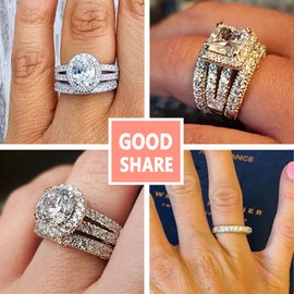 SHELOVES Vintage 925 Sterling Silver Eternity Rings for Women Stacking Wedding Band AAAAA Round Cz Sz L 1/2