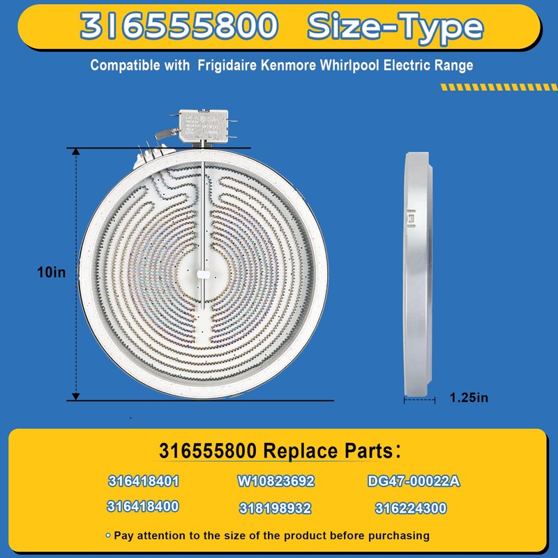 Upgraded 316555800 W10823692 9"/6" Dual Radiant Surface Element Compatible with