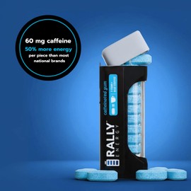 Rally Energy Caffeine Gum, Sugarless Gum with 60 mg of Caffeine for Fast-Acting Energy, Stay Alert, Long-Lasting, Natural Wintergreen Flavor (2 Pack, 22 Pieces)