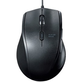 Sanwa Supply MA-BL165BK Quiet Wired Blue LED Mouse (For Left Hand), 5 Buttons, Equipped with Backward/Forward Buttons, 5 Buttons, 2400dpi (4 Level Switching), Medium Size