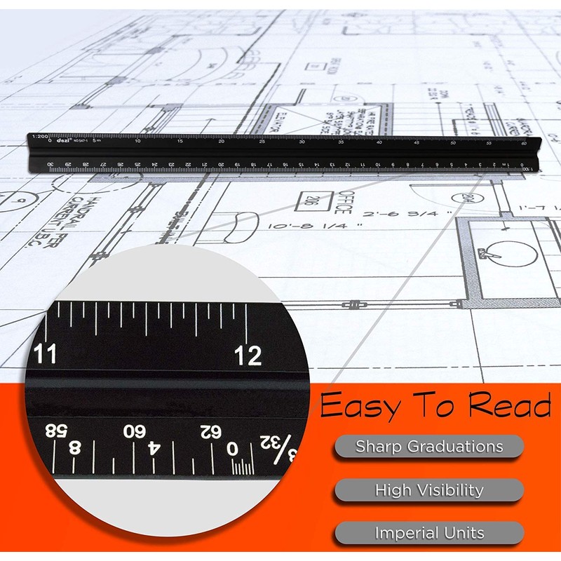 Cyleibe Architectural Ruler Aluminum Triangle Metric 1:20 1:25 1:50 1:75