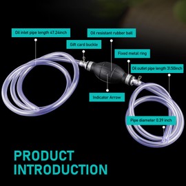 cerfioo 1 PC Car Manual One-way Check Valve Fuel Transfer Pump, 10mm/0.39" OD 8mm/0.31" ID 1.2m/3.93Ft Inlet Pipe 0.8m/2.62Ft Outlet Pipe, Quick Installation Accessories, for Cars (Transparent)