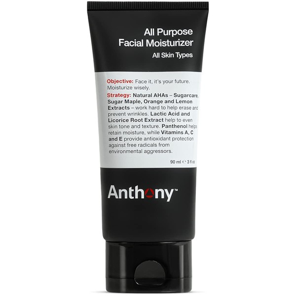 Anthony All-Purpose Facial Moisturizer – Men’s Hydrating Lotion for Dry Skin – Lightweight, Non-Comedogenic, Anti-Aging Formula – 3 Fl Oz
