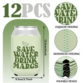 Whaline 12Pcs Margarita Party Beer Can Sleeve 12Oz Lime Margs And Matrimony Can Cooler Cover Double-Printed Neoprene Insulated Thermocooler For Bachelorette Party Drink Decor