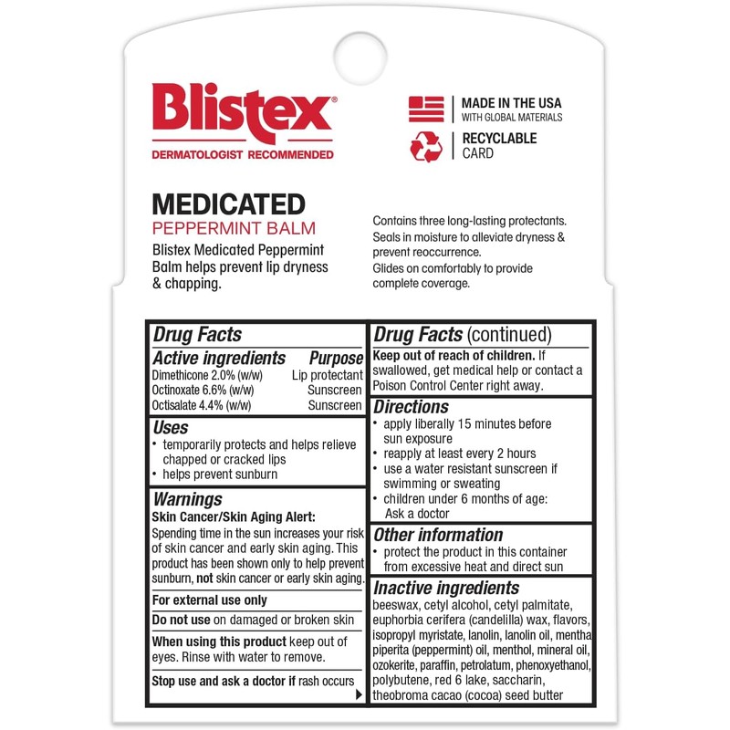 Blistex Bálsamo Labial Edición Limitada, Menta, 4.25g, Paquete de 4