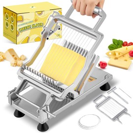 Huanyu Cheese Slicer Commercial Block Cheeses Cutter Board with 316 Stainless Steel Wire Aluminum Alloy Body 3/8 IN&3/4 IN Removable Butter Cutting Blade Replaceable