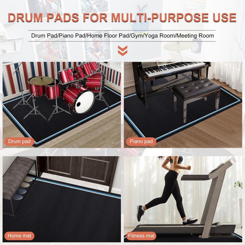 Drum Rug, 4 x 5 Ft Drum Mat with Non-Slip