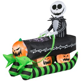 Gemmy Airblown Inflatable Jack Skellington in Coffin Sleigh, 5 ft Tall, Black