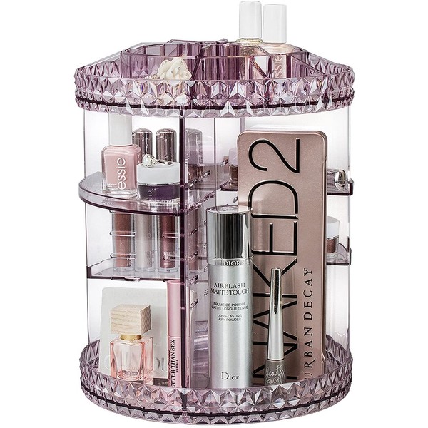 Sorbus Rotating Makeup Organizer, 360° Rotating Adjustable Carousel Storage for Cosmetics, Toiletries, and More — Great for Vanity, Bathroom, Bedroom, Closet, Kitchen (Purple)