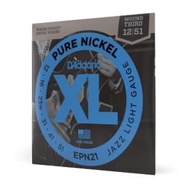 D'Addario | Pure Nickel | Cuerdas para Guitarra Eléctrica | 6 cuerdas | Calibre ligero jazz, 12-51 | Níquel puro | EPN21 | Tono vintage y calidez