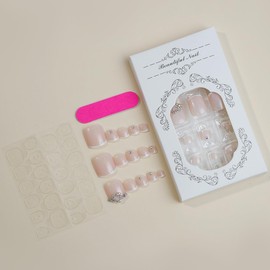 AkiliBIELY White Press on Toenails for Women Short French Tip Toe Nail Press ons Glitter Rhinestone Fake Toe Nails Square Toe Press on Nails Acrylic Artificial Toenails Glue on Toe Nails for