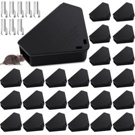 Qualirey 24 Pcs Mice Station with Key Triangle Mouse Station Lockable Reusable Bait Box, Enclosed Design for Indoor and Outdoor Use, Suitable for Small Mice (Black,Keys are Silver)