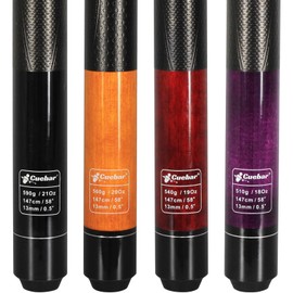 CUEBAR Pool Sticks Set of 4, 58" 2-Piece Pool Cues 18 19 20 21 Oz, House Bar Billiard Table Stick with 3D Grip for Adults Men Women - Black Orange Red Purple