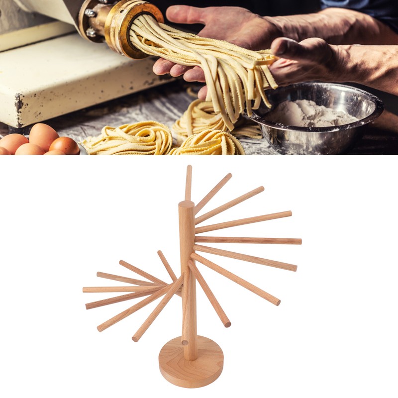 Collapsible Pasta Drying Rack 18 Bars Wooden Spaghetti Stand Dryer