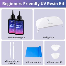 Honcaring UV Resin Kit 200g with UV Light, Hard Type UV Resin Kit, Upgraded Formula & Crystal Clear UV Resin for Jewlery Making, 100g*2 Resin UV Kit with Light for Earring, Pendant, DIY