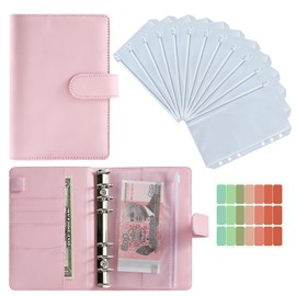 7JI Macaron Binder A6 PU Leather Notebook Binder with 6 Holes Durable Waterproof for Business Daily Work Study Private (Pink)