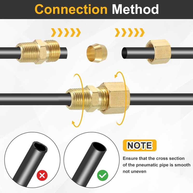 sourcing map 2Pcs Brass Pipe Fitting, 1/4" OD x 1/8"