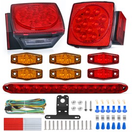 Nilight LED Trailer Light Kit Square Stop Turn Tail Red Amber Side Marker lights Third Brake ID Bar for 12V Utility Boat Camper RV Trucks Marine Snowmobile