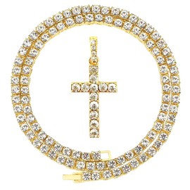 HH BLING EMPIRE Gold or Silver Diamond Cross Pendant Necklace for Men Women with Iced Out Chains 24 Inch, Crystal, crystal diamond