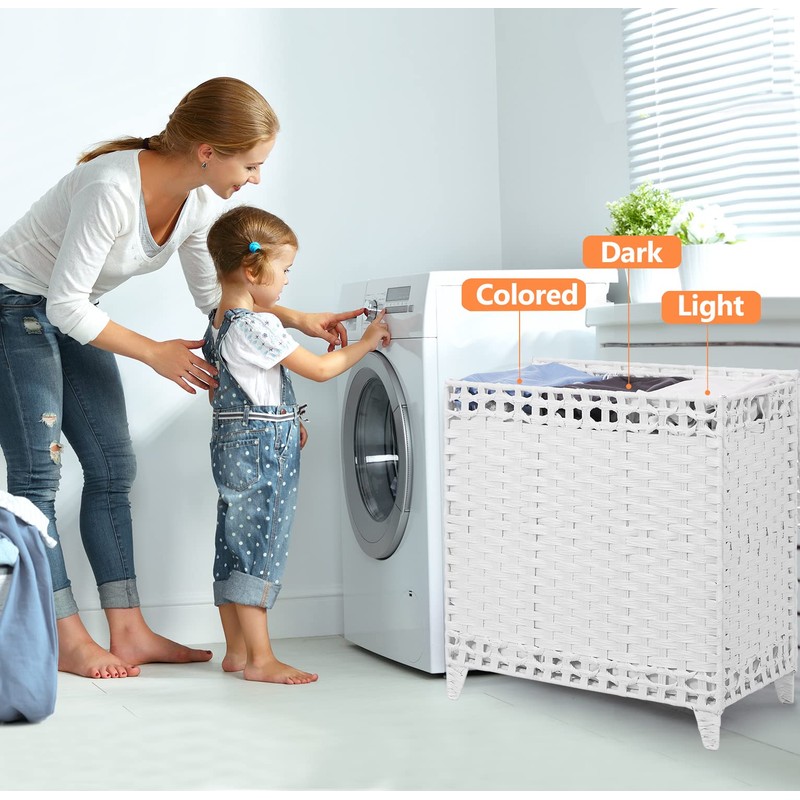 Laundry Hamper with 3 Removable Liner Bags; 132L Handwoven Rattan