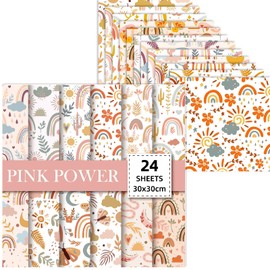 Big Vintage Boho Scrapbook Paper Pad Boho Patterned Paper 12*12-24 Sheets Single-Sided Watercolor Decorative Paper for Holiday Cardmaking DIY Origami Decorative Craft Paper.