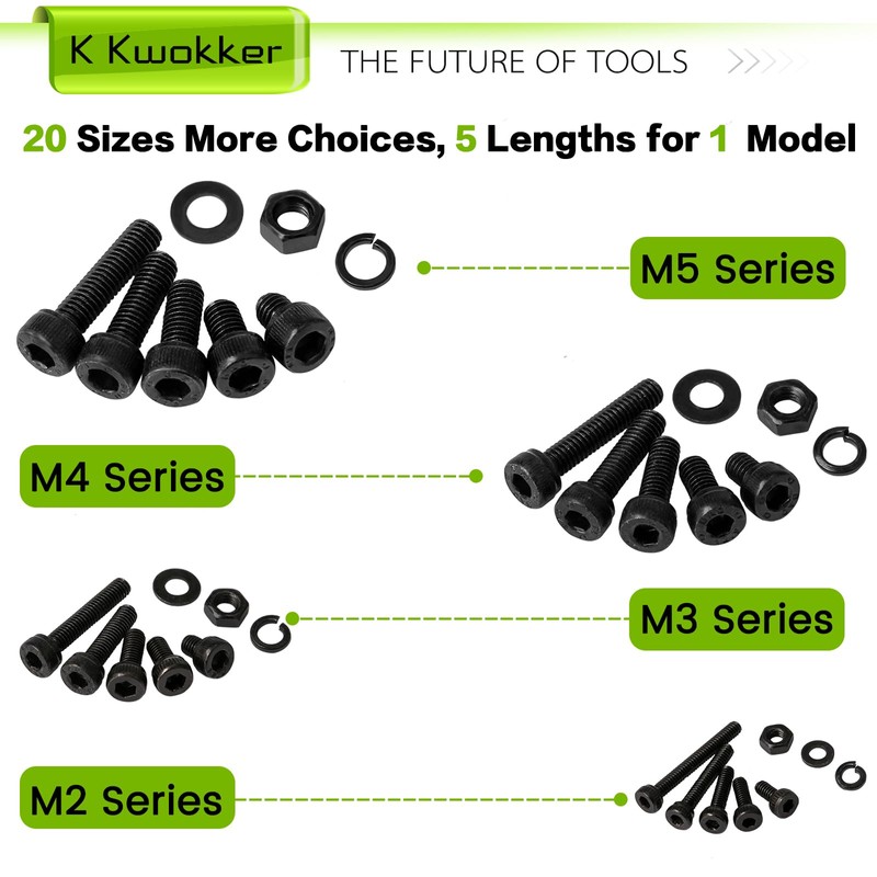 K Kwokker 2410Pcs M2 M3 M4 M5 Nuts and Bolts