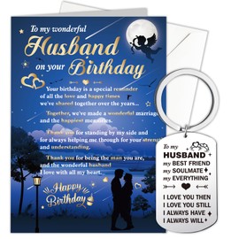 HOWAF Husband Birthday Card, Happy Birthday Card Husband, Birthday Card for Husband, Birthday Cards Husband Keyring Engraved for Husband Gifts, Husband Birthday Gifts, Birthday Gifts for Husband