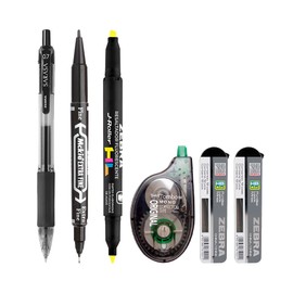 Zebra Paquete Oficina: Corrector En Cinta + Resaltador J-Roller HL + Marcador Permanente Mckie + Bolígrafo De Tinta Gel Sarasa + Puntillas.