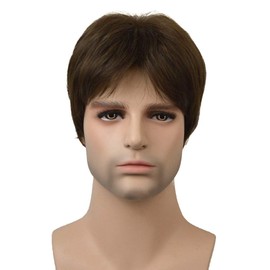 Lydell Short Straight Synthetic Wigs with Bangs for Men Brown