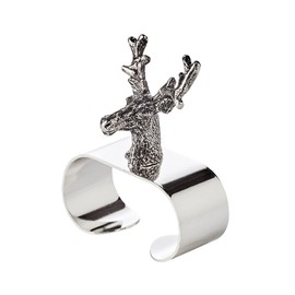 EDZARD Set of 2 Napkin Rings Stag Elegant Silver-Plated Length 5 cm