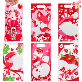 CCINEE CCINEE 48 Pcs Valentine's Day Plastic Treat Bags for Kids,Candy Bag Set with Shaped Window for Valentines Day Party Supplies Goodie Bag Snack Container