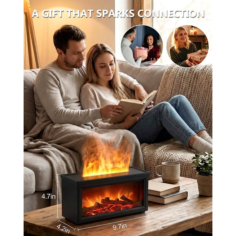 Essential Oil Diffuser, 7-Color Fireplace Fire Flame Aromatherapy Humidifier, 280ml