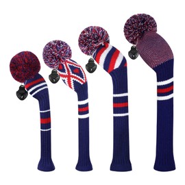 Scott Edward Knitted Golf Head Covers 4PCS Handmade Fit Well for Driver and Fairway Woods with Long Neck Pom Pom Golf Club Headcovers Set Colorful Multiple Colors