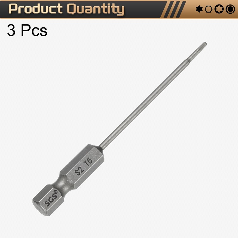 sourcing map 3pcs T5 Torx Head Screwdriver Bit 1/4" Hex