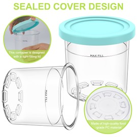 4 Pack Ice Cream Pints Containers, Stackable Ice Cream Tubs with Lids and Scoops, Compatible with NC301/NC300/NC299AMZ/CN301CO Series Ice Cream Storage Cup Containers for Home Kitchen (Style A)