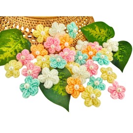 HukDok Handmade Crochet Flowers Sew on Patches Floral Petal Appliques Embellishments Ornament Accessories for Clothing Repair DIY Sewing Craft Decoration. (Pastel Tones)