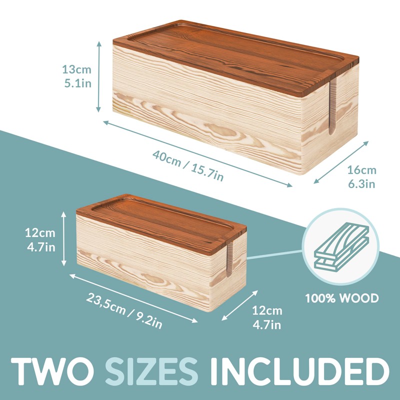 NATURE SUPPLIES Set of Two Natural Wood Cable Management Box,