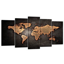 KREATIVE ARTS Retro World Map Poster Framed 5 Pcs Giclee Canvas Prints Vintage Abstract World Map Painting Printed on Canvas Ready to Hang for Living Room Office Decor Gift