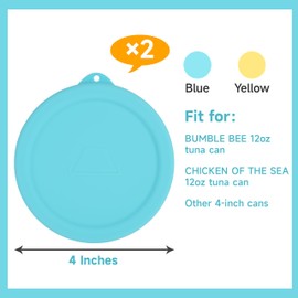 LUVCOSY 2PCs 4-inch Silicone Can Lids for Bumble Bee and Chicken of the Sea 12oz Tuna Can, Reusable Can Toppers for 4-inch Can, Can Cover for Canned Good, Freezer Dishwasher Safe (Can NOT Included)